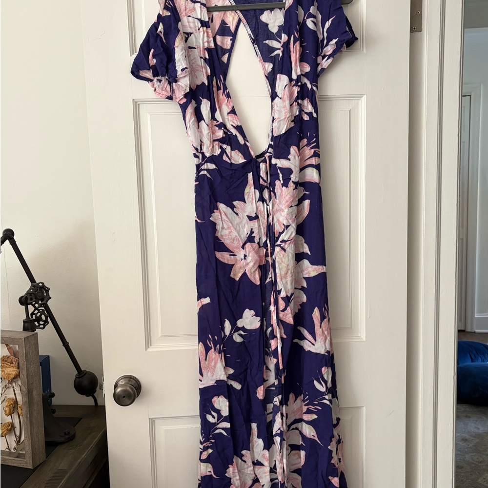 Lulu's Purple Floral Backless Maxi Dress
